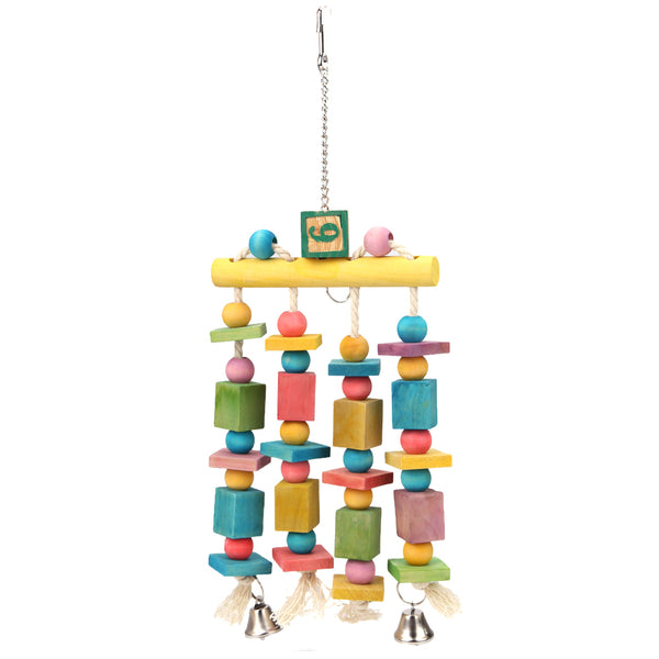 Colorful Hanging Chew Toy Bells Wood Swing Blocks