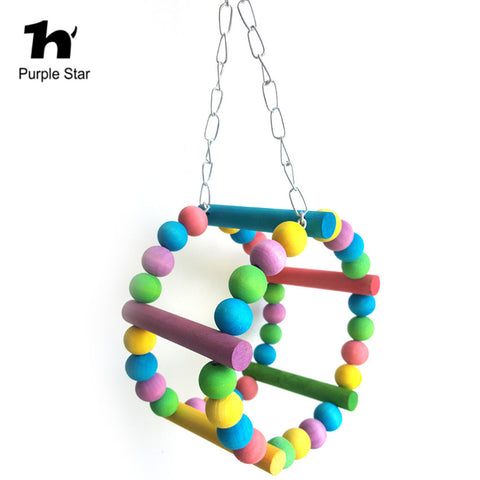 Colorful Wood Swing Ladder Bird Perches Standing Bite Toy