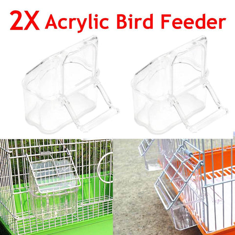 2Pcs Acrylic Bird Seed Food Feeder Set Canary