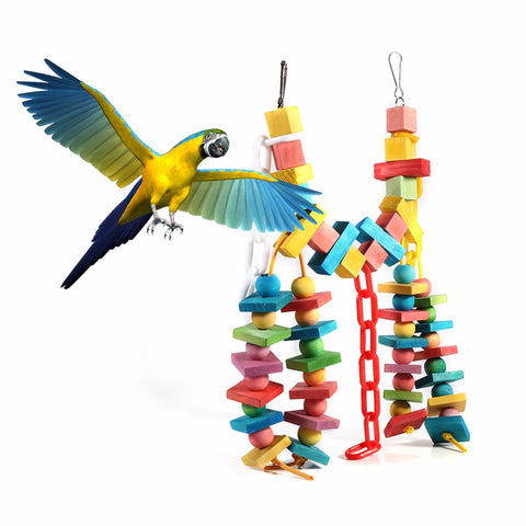 Colorful Wood Bird Bites Climb Chew Toy Hanging Parakeet