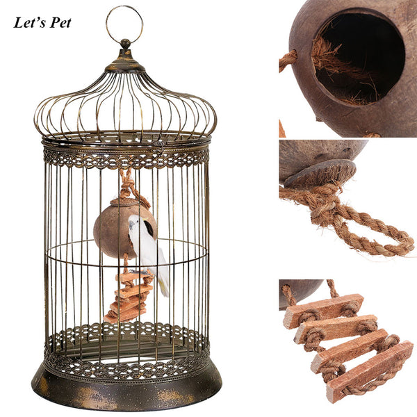 Coconut Shell Nest Ladder Pet Birds Parakreet